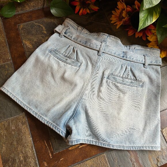 AEO Button-Front High Rise Paper Bag Waist Denim Shorts w/Self Tie Belt - Picture 7 of 15
